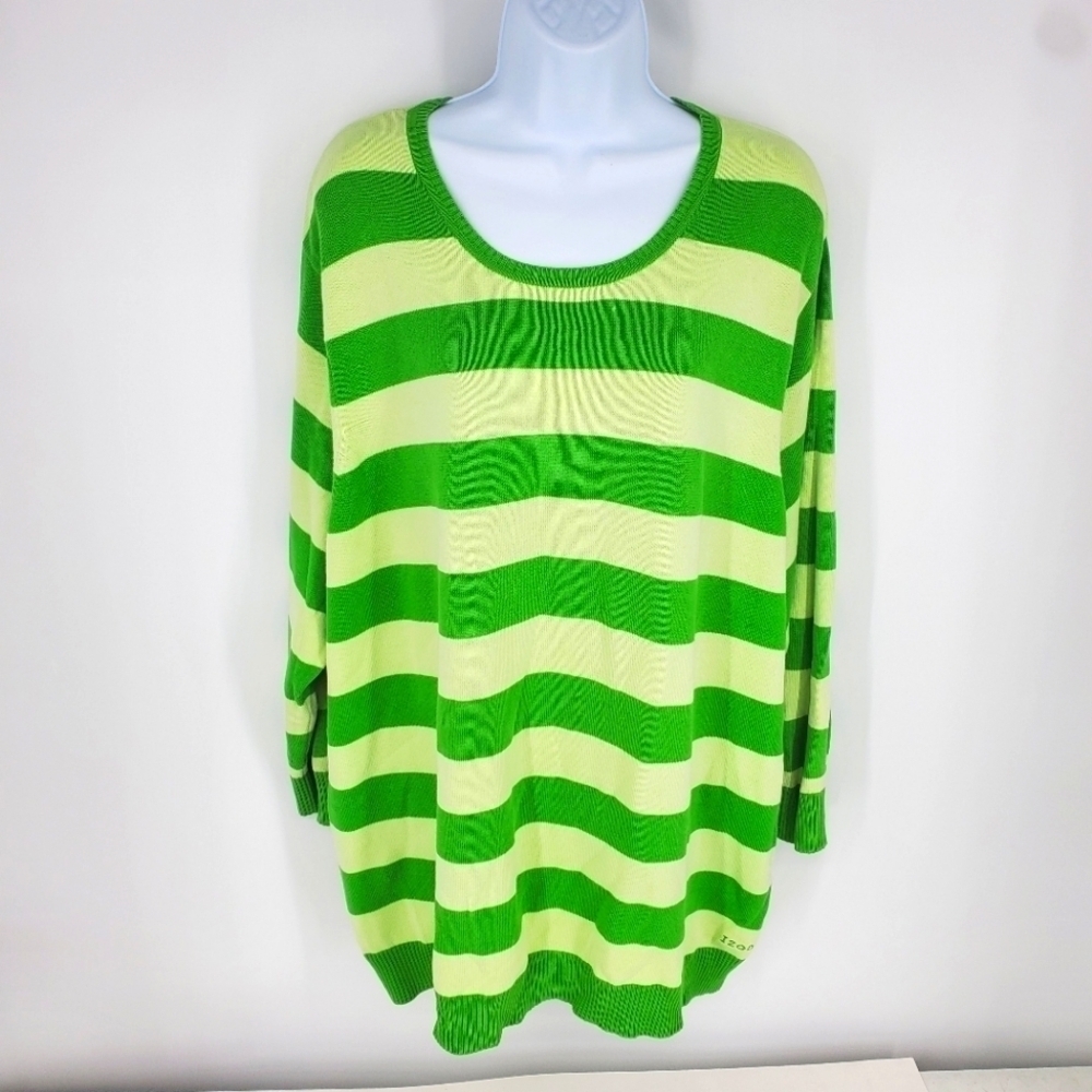 IZOD Sweater Women 2X Stretch Striped Soft Warm Casual Business Green